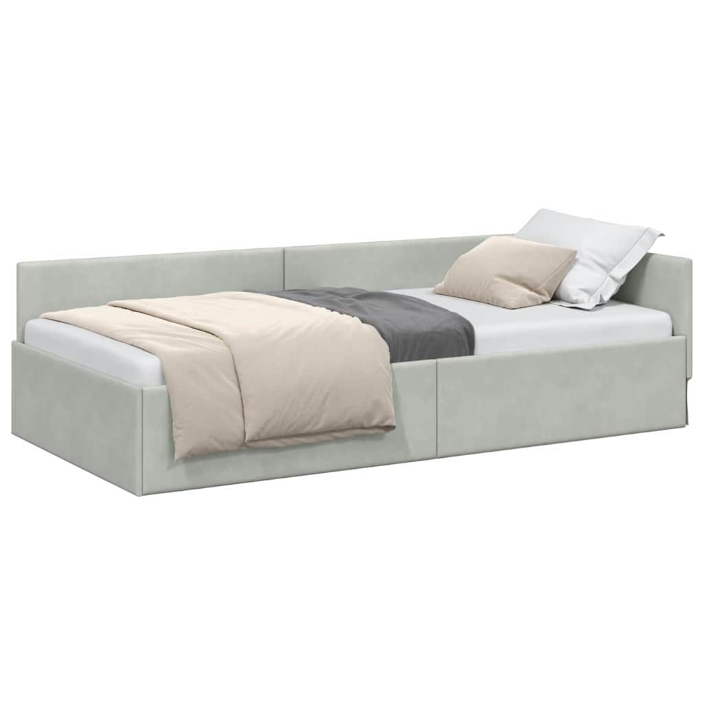 Cadru de pat coltar Altele cu headboard Gri deschis 90 x 190 cm