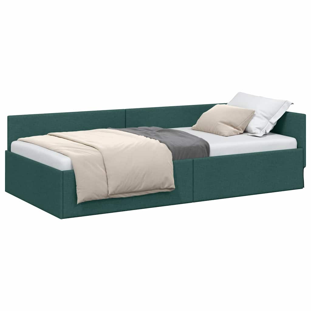 Cadru de pat coltar cu headboard Verde inchis 90 x 190 cm