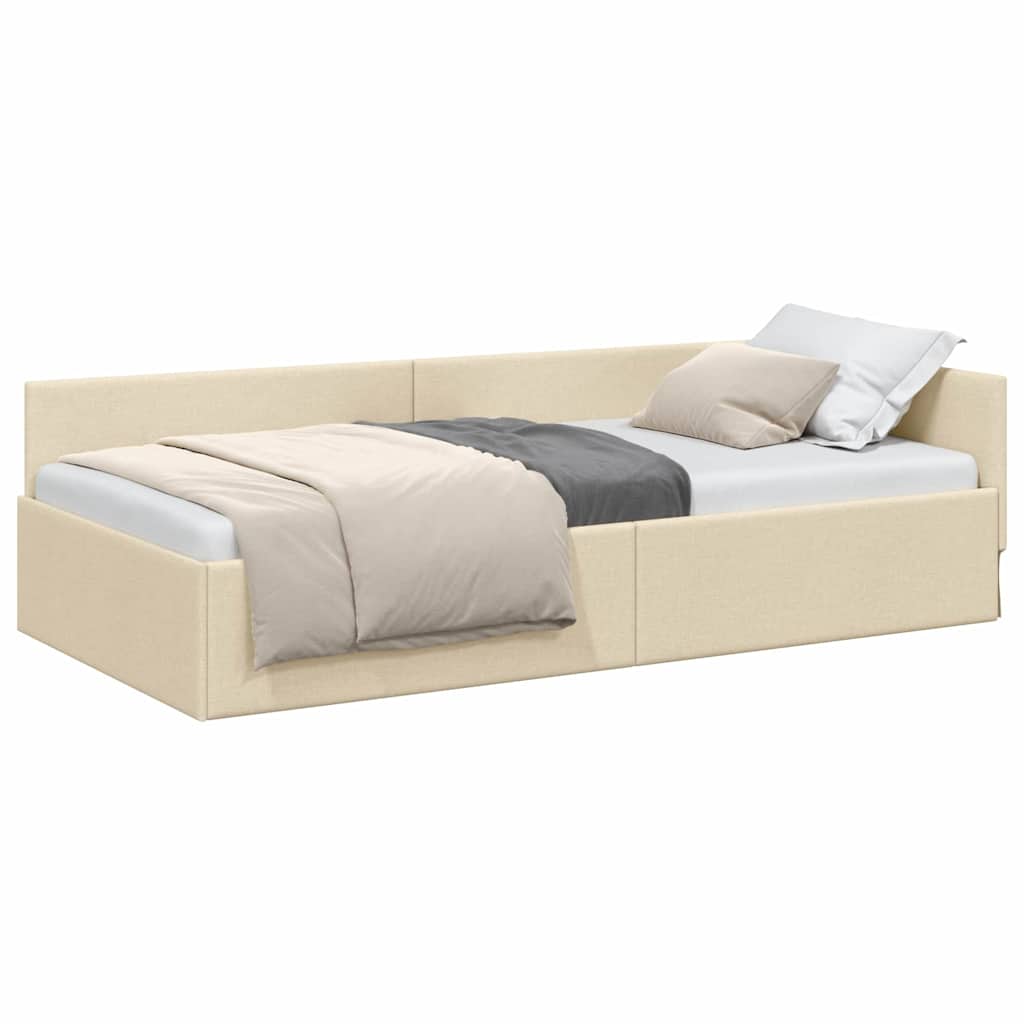 Cadru de pat coltar cu headboard Manual Crem 100 x 200 cm