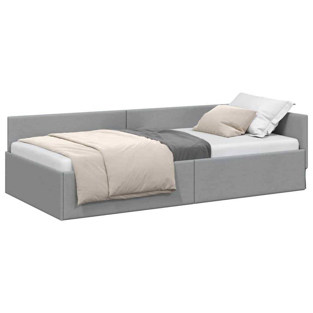Cadru de pat coltar cu headboard Manual Gri deschis 90 x 190 cm