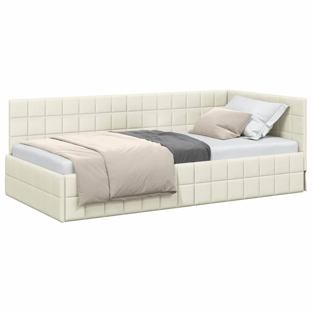 Cadru de pat coltar cu headboard Crem 90 x 190 cm Catifea