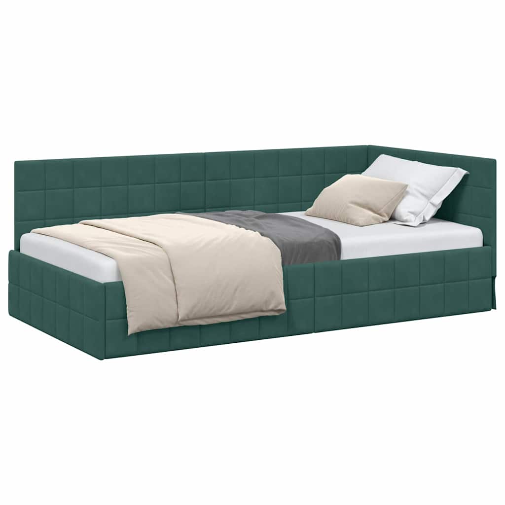 Cadru de pat coltar Verde inchis 90 x 190 cm Catifea