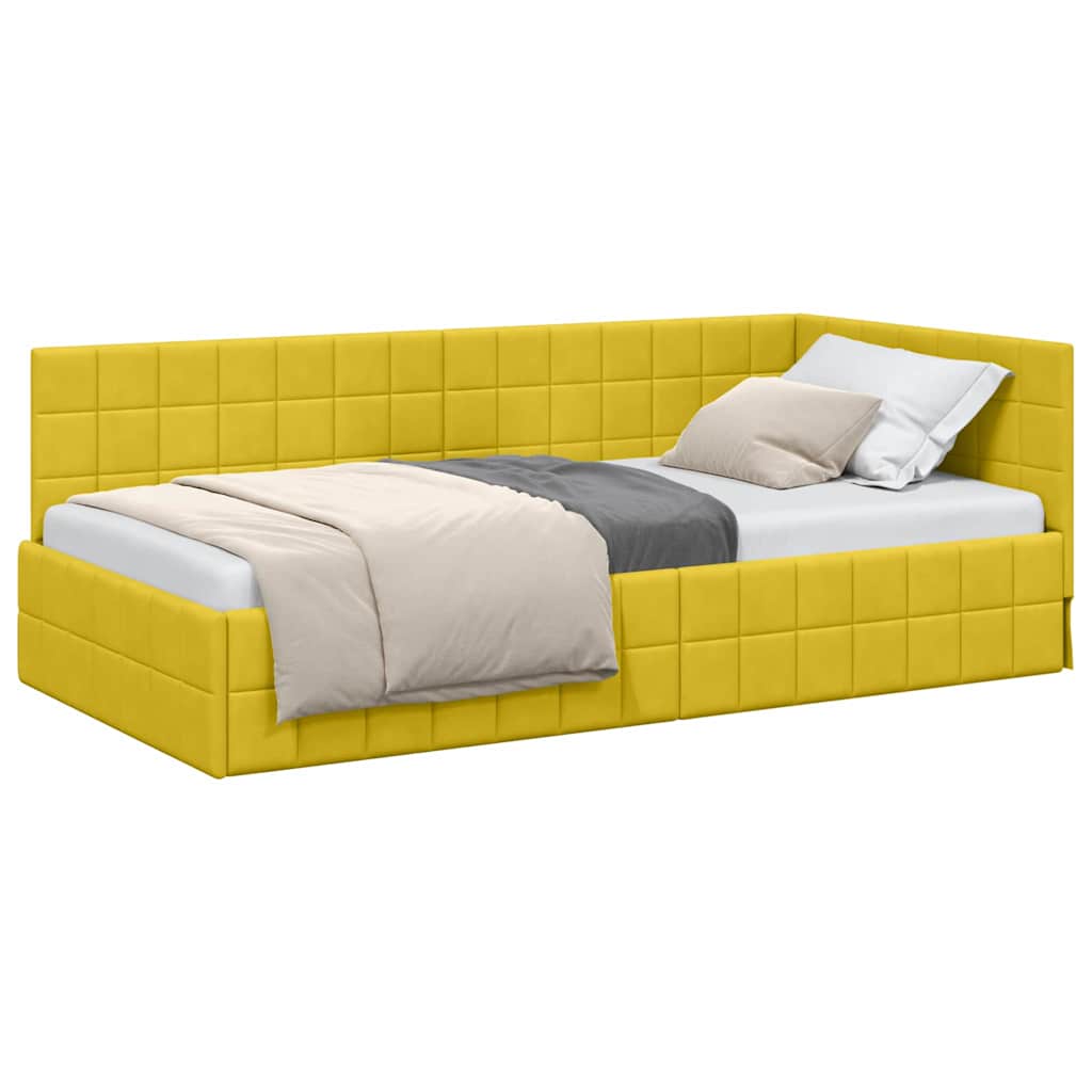 Cadru de pat coltar cu headboard Galben 90 x 190 cm Catifea