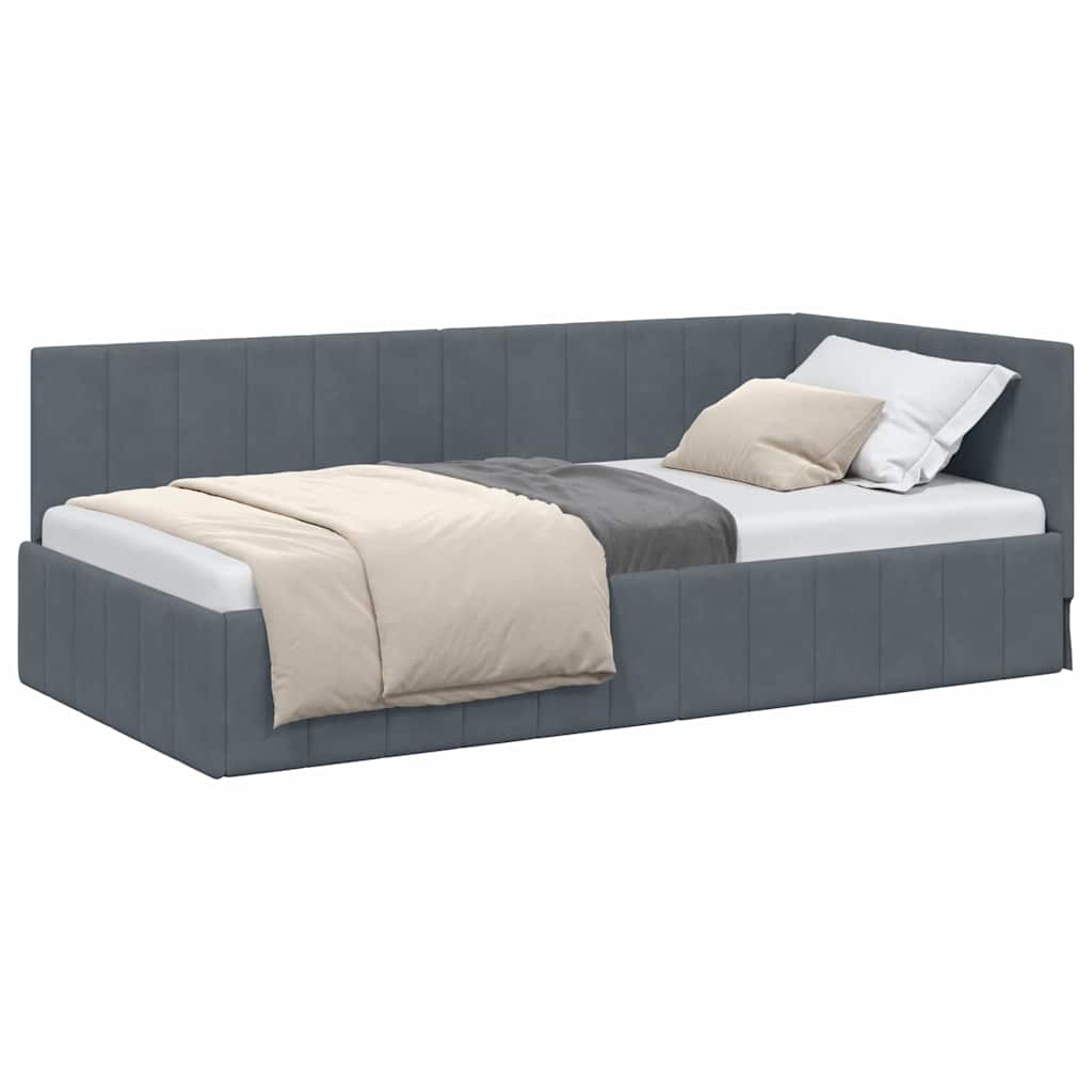 Cadru de pat coltar cu headboard Gri inchis 90 x 200 cm Catifea