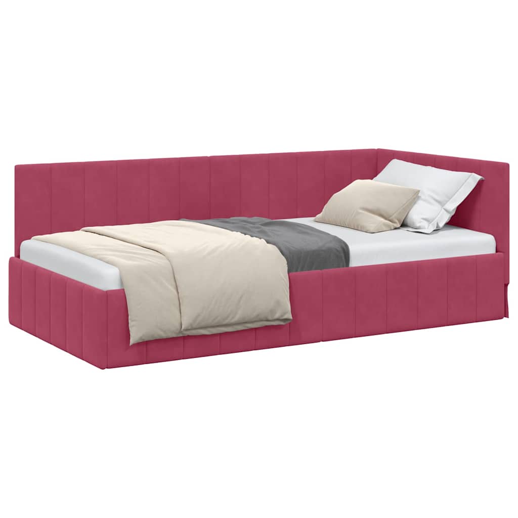 Cadru de pat coltar cu headboard bordo 90 x 190 cm Catifea