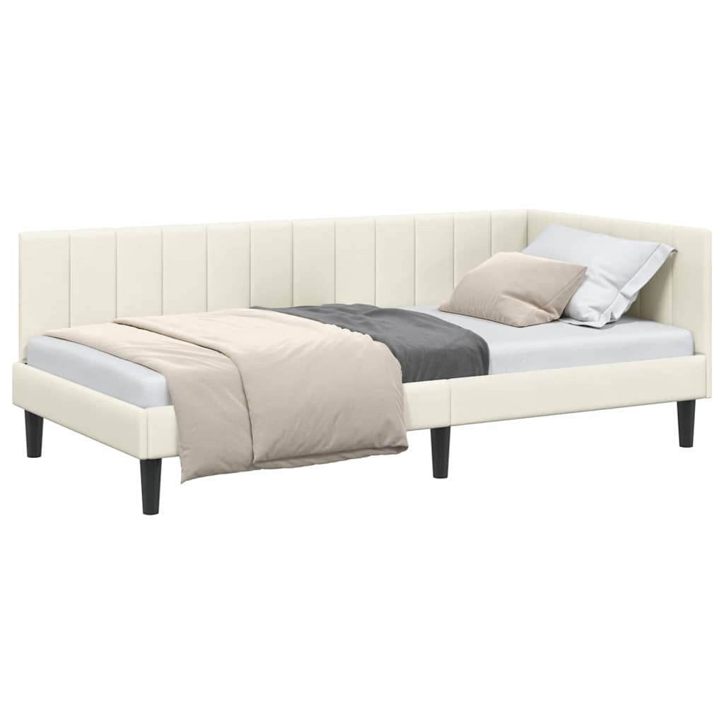 Cadru de pat coltar cu headboard Crem 90 x 190 cm Catifea