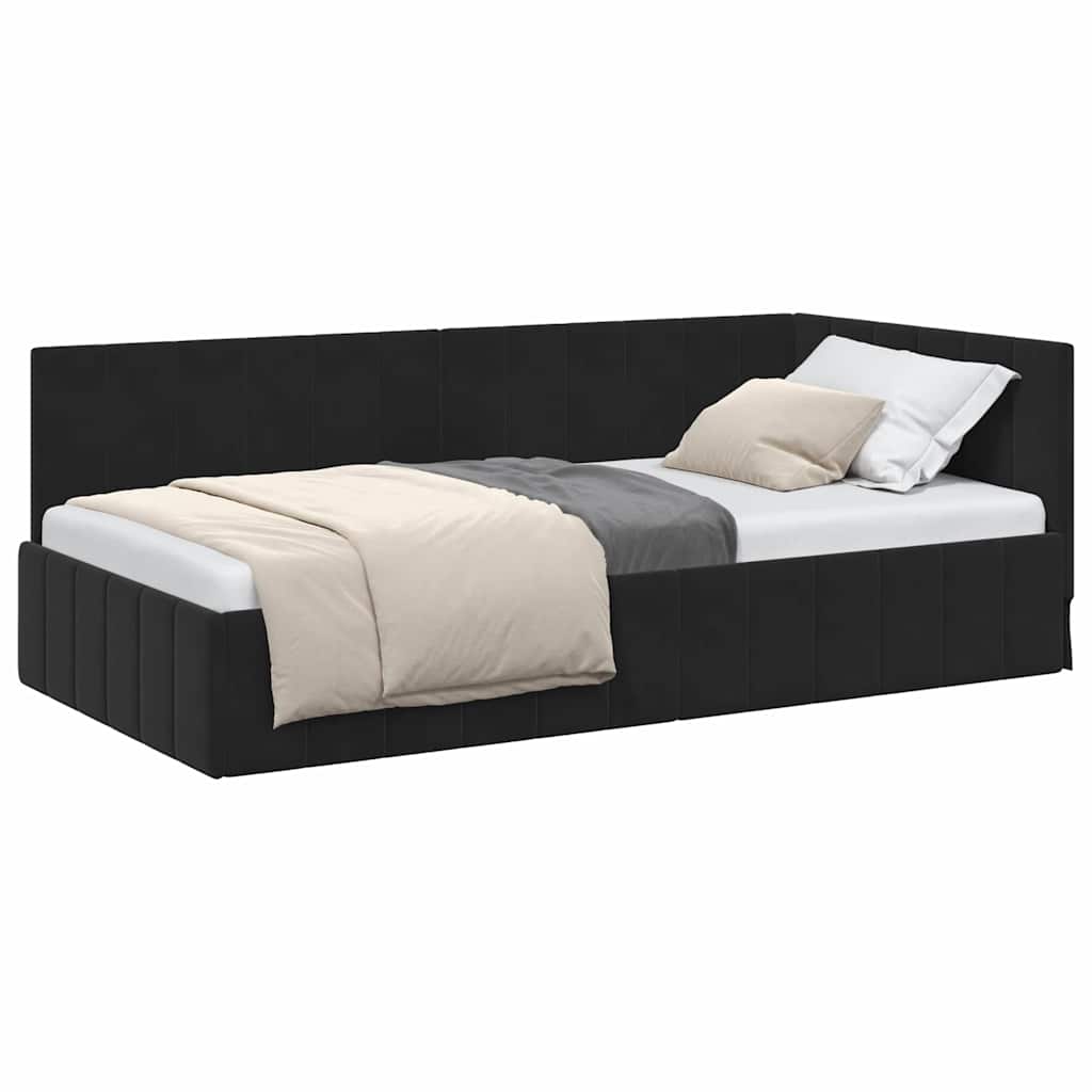 Cadru de pat coltar cu headboard Negru 90 x 190 cm Catifea