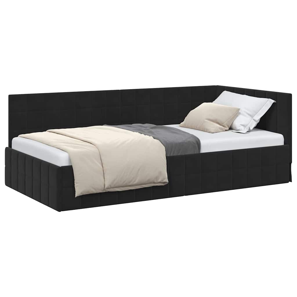 Cadru de pat coltar cu headboard Negru 90 x 190 cm Catifea