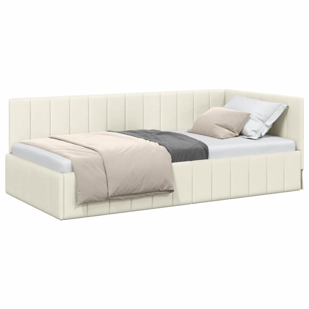 Cadru de pat coltar cu headboard Crem 100 x 200 cm Catifea