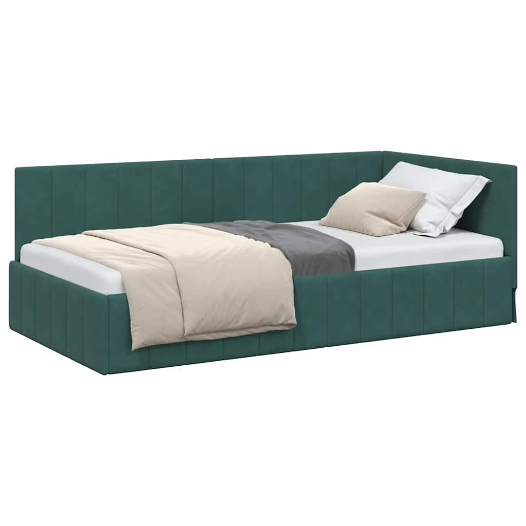 Cadru de pat coltar Verde inchis 90 x 190 cm Catifea