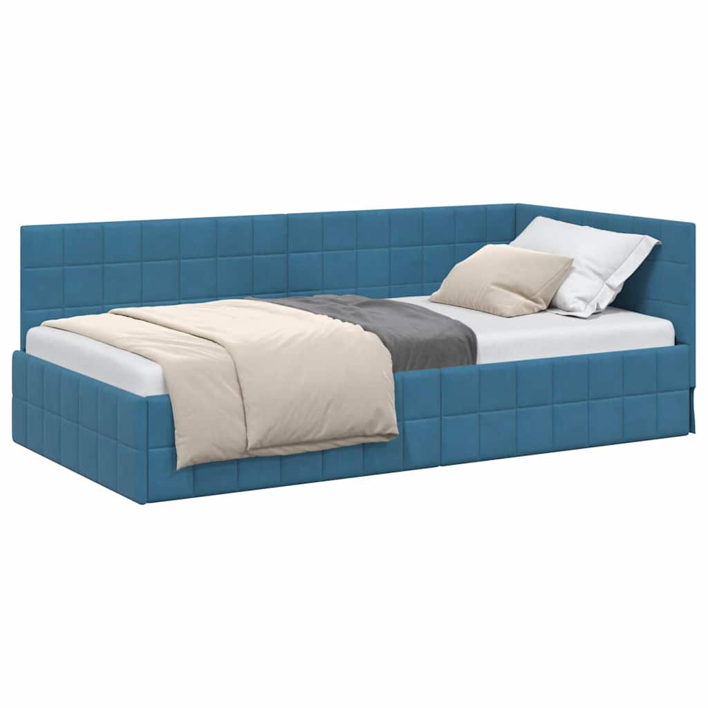 Cadru de pat coltar cu headboard albastru 90 x 190 cm Catifea