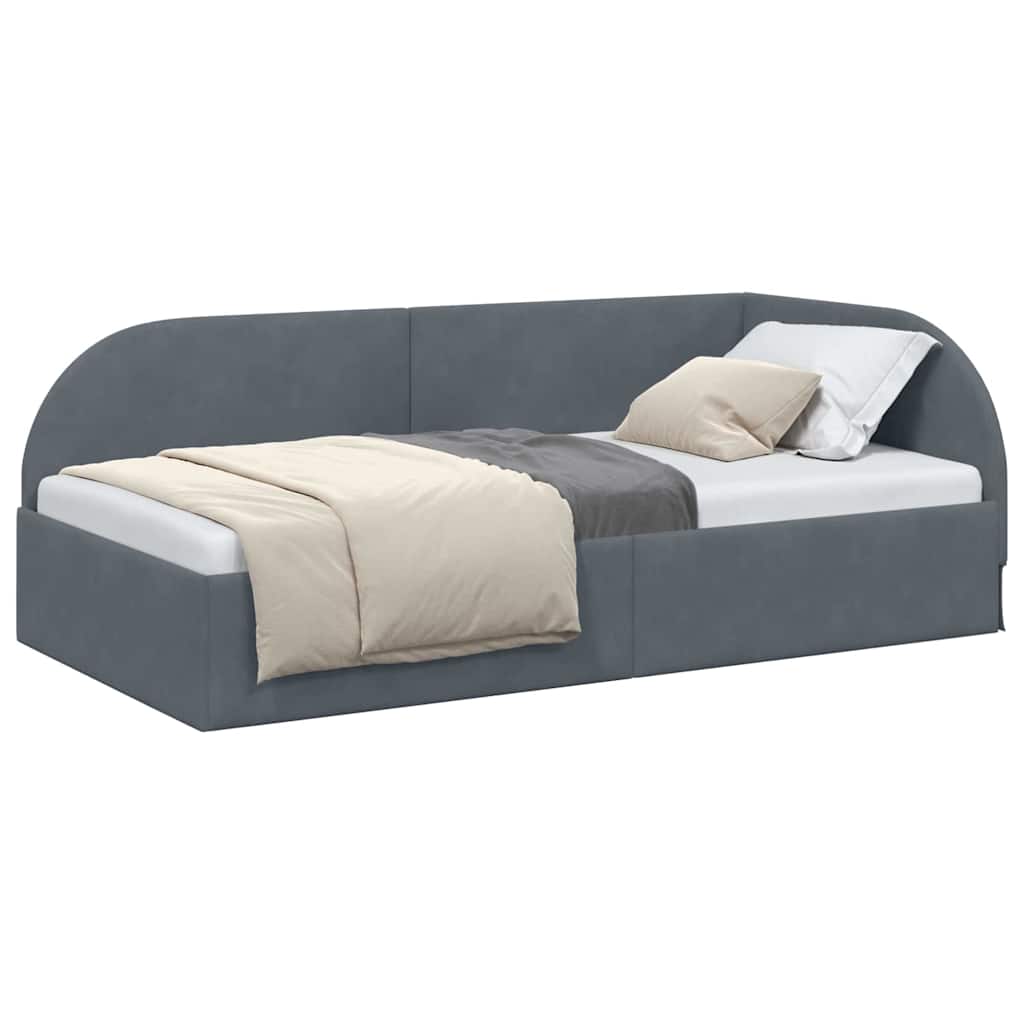 Cadru de pat coltar cu headboard Gri inchis 90 x 200 cm Catifea