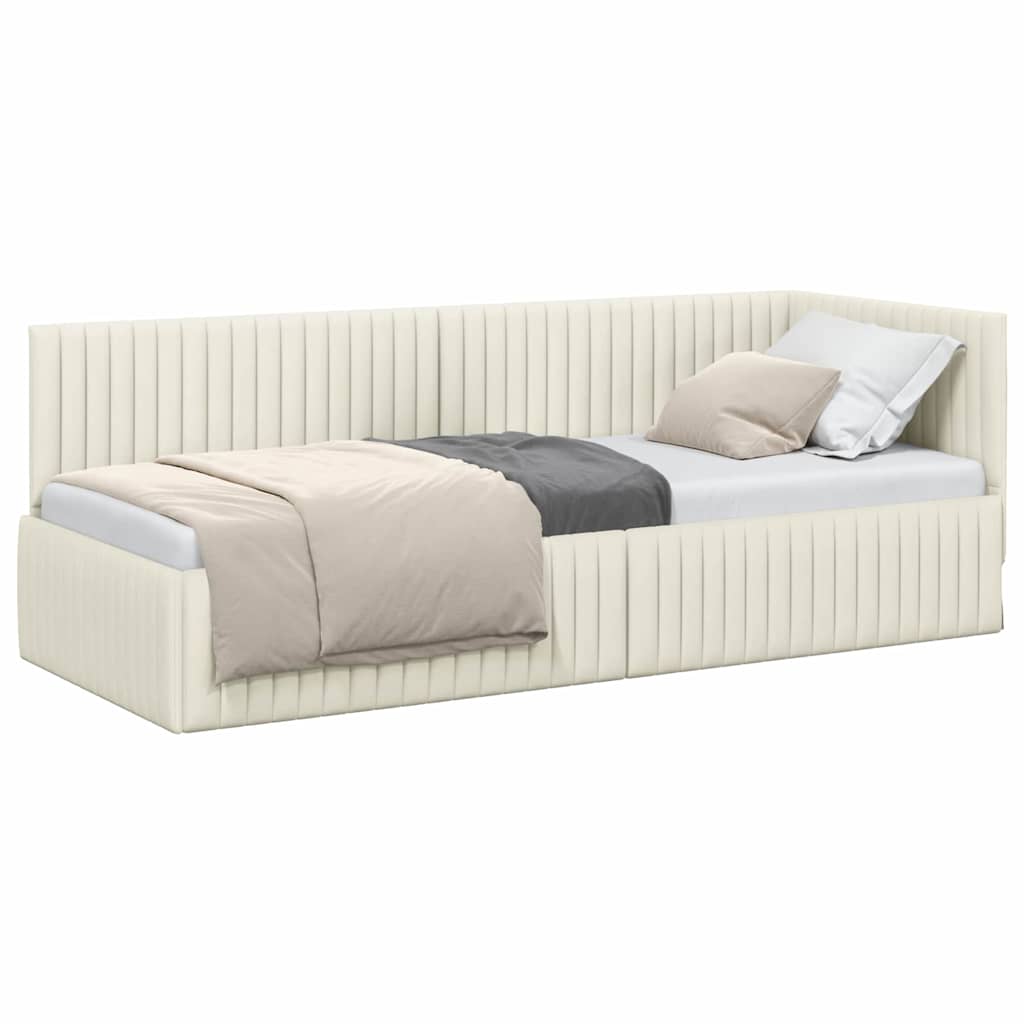 Cadru de pat coltar cu headboard Crem 80 x 200 cm Catifea