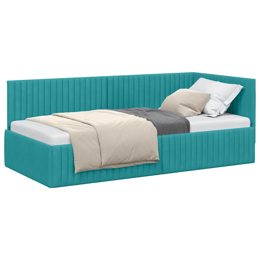 Cadru de pat coltar cu headboard Turcoaz 90 x 200 cm Catifea