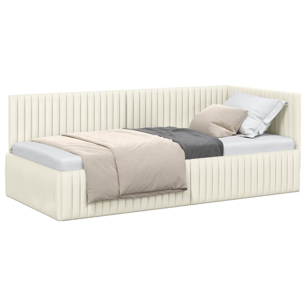 Cadru de pat coltar cu headboard Crem 90 x 200 cm Catifea