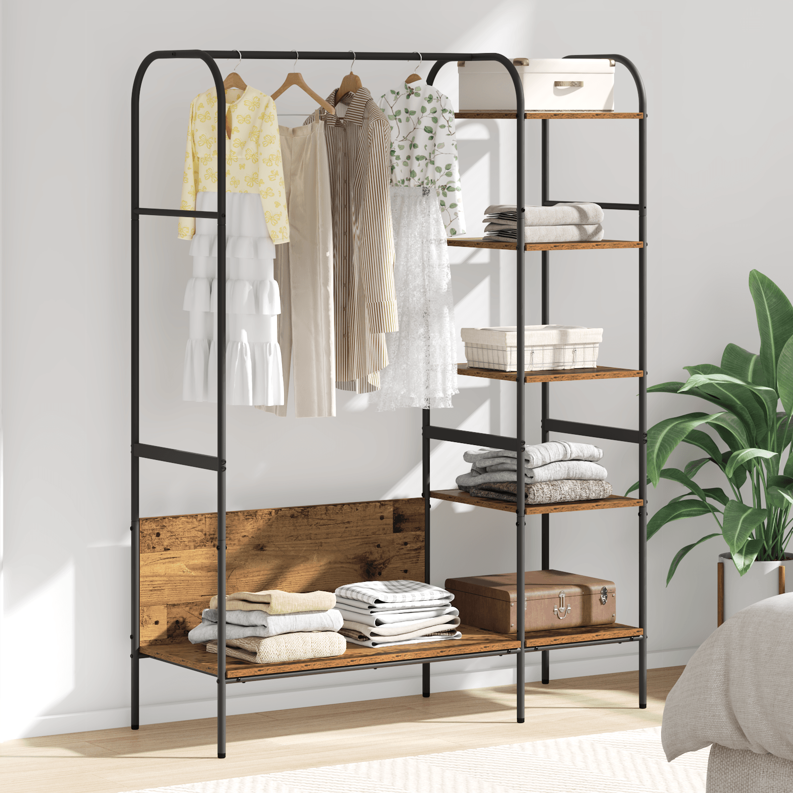 Stativ pentru haine cu rafturi Lemn vechi 120x44x160 cm Lemn reciclat — imaginea 2