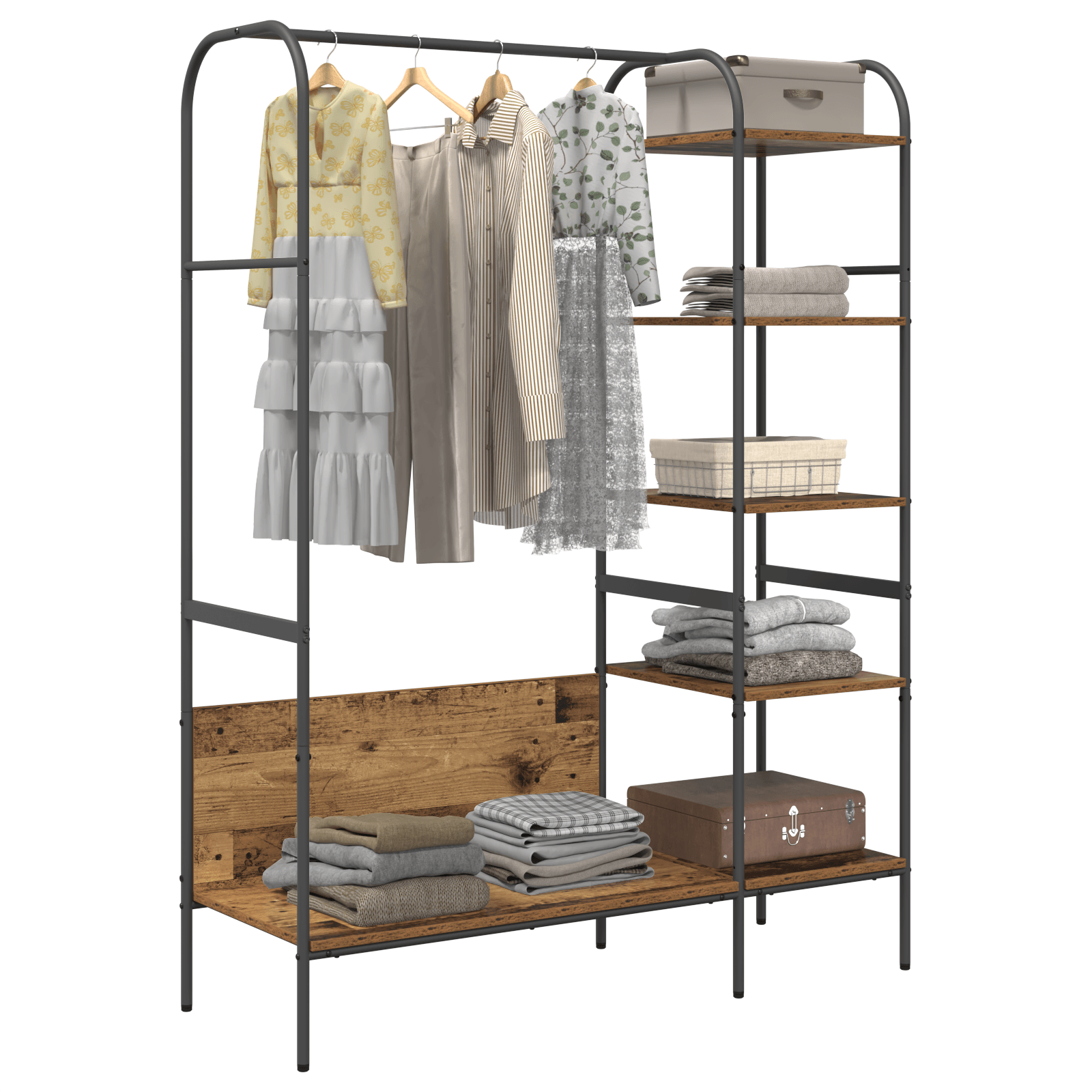 Stativ pentru haine cu rafturi Lemn vechi 120x44x160 cm Lemn reciclat — imaginea 3