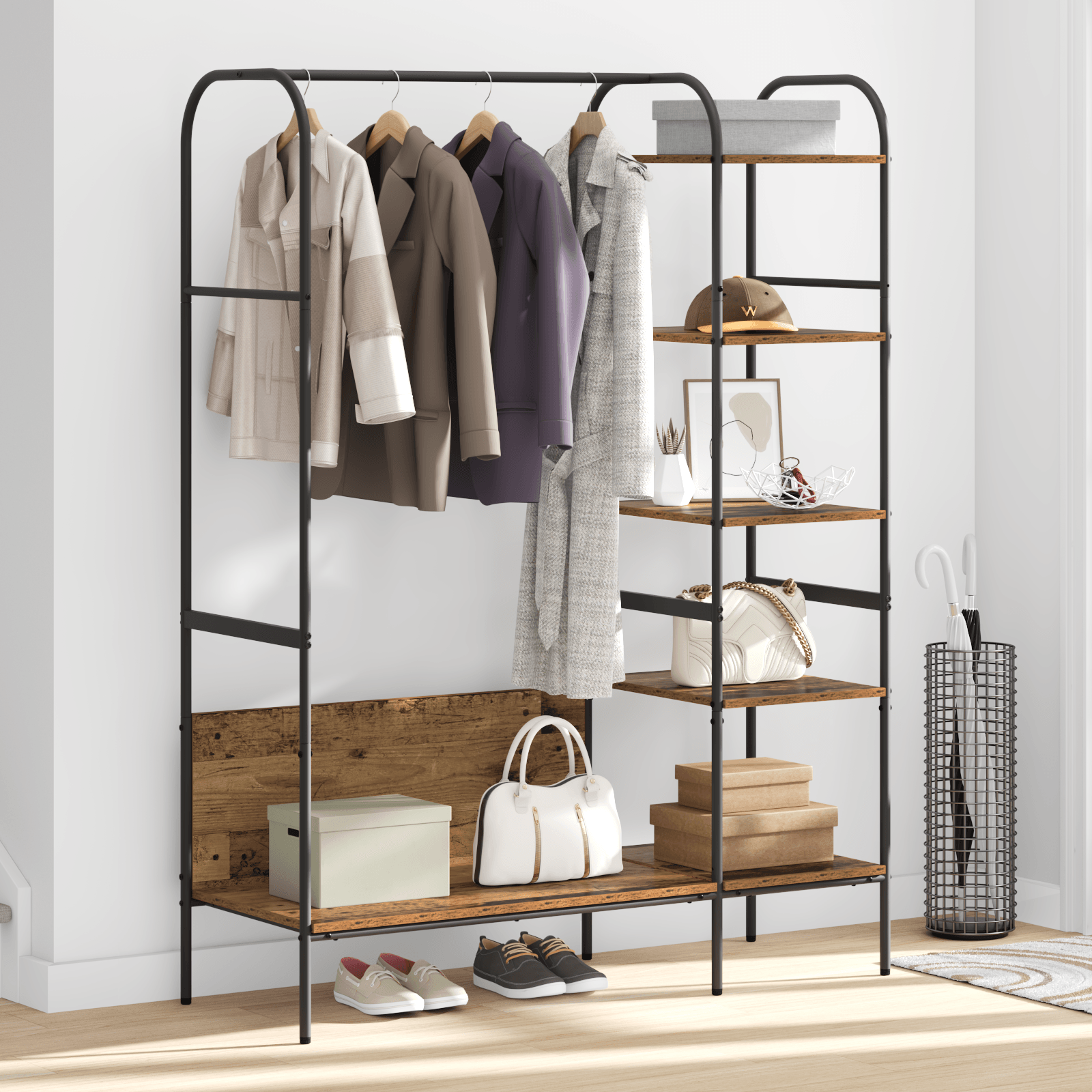 Stativ pentru haine cu rafturi Lemn vechi 120x44x160 cm Lemn reciclat — imaginea 4