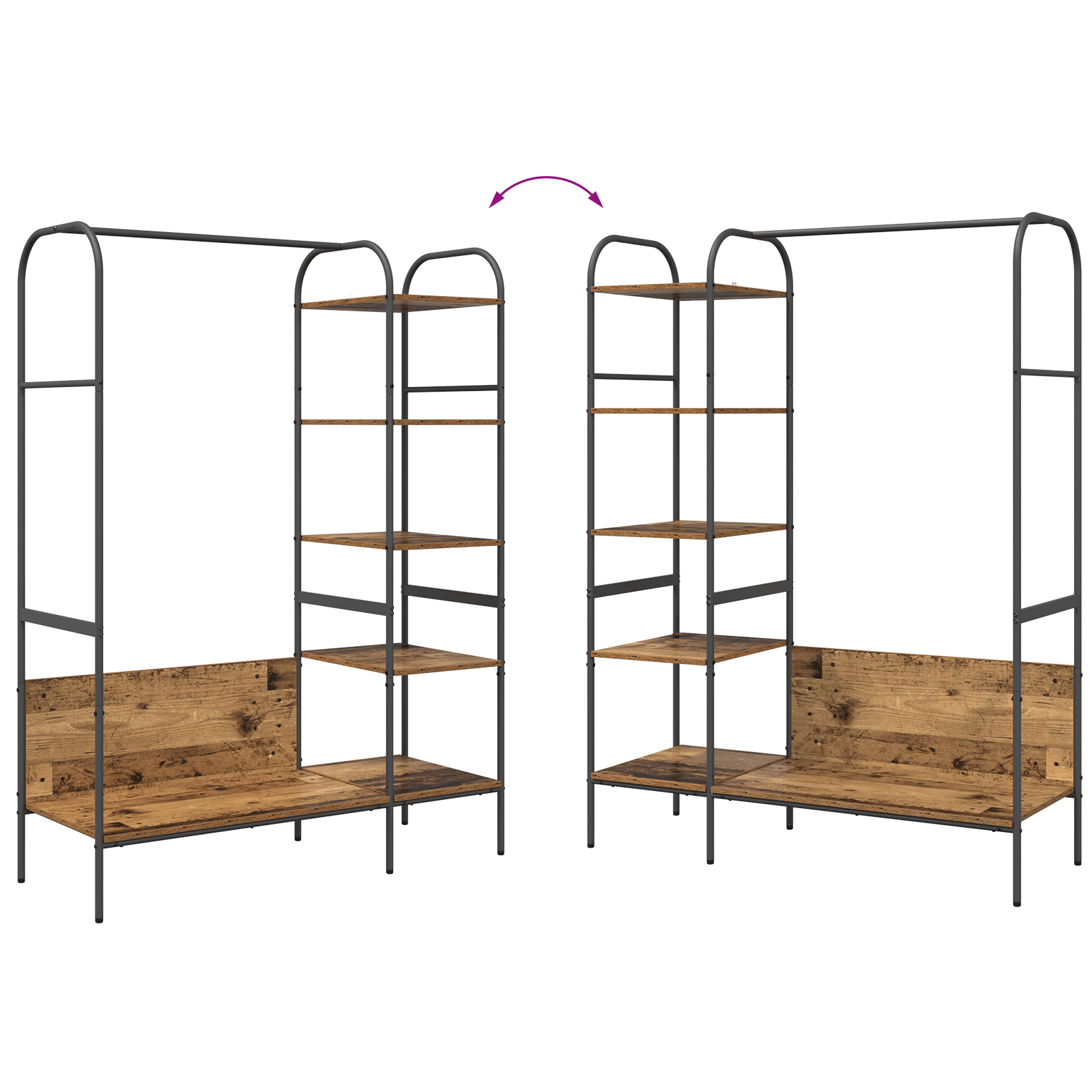Stativ pentru haine cu rafturi Lemn vechi 120x44x160 cm Lemn reciclat — imaginea 11