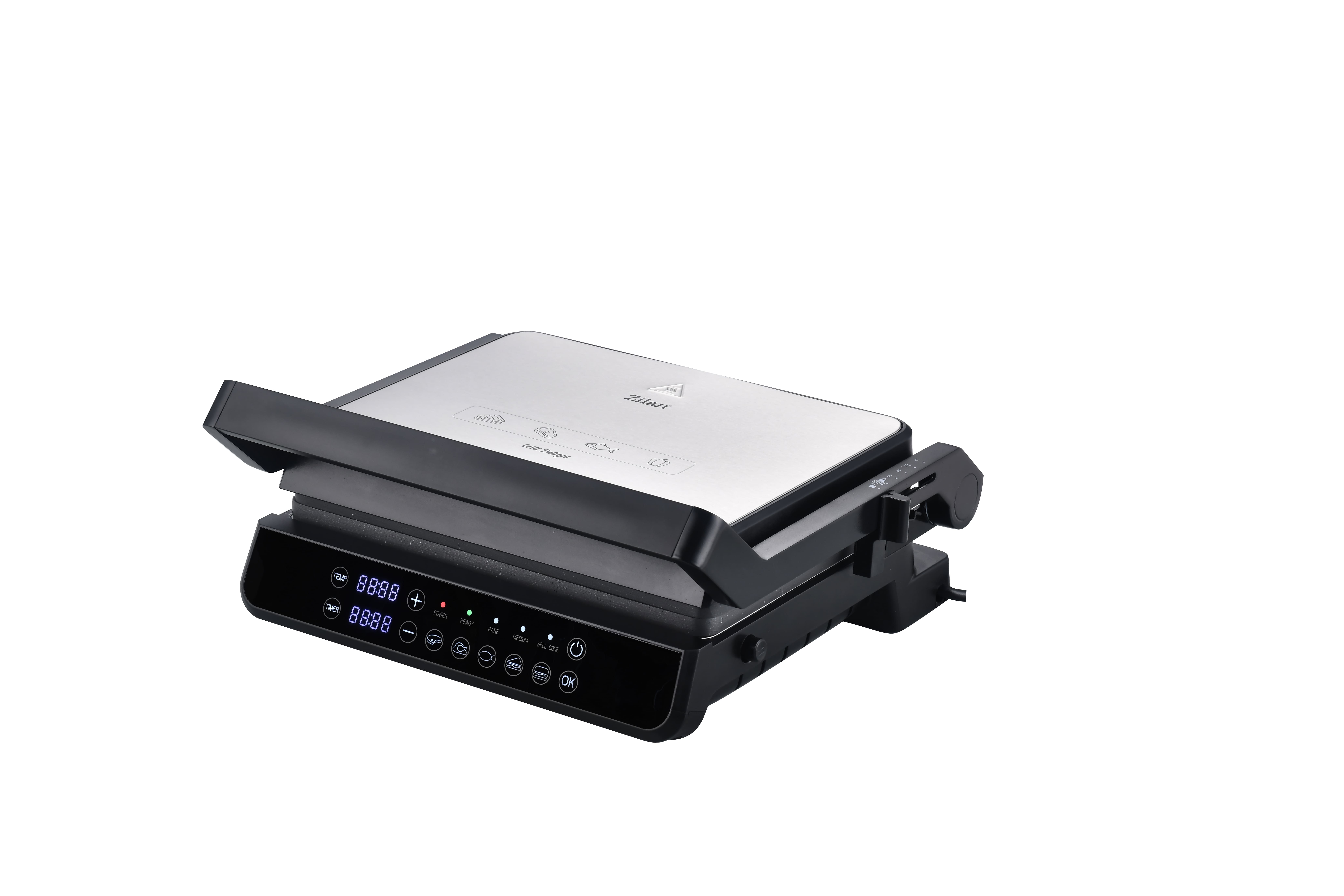 Sandwich maker si Grill Zilan ZLN3942, Digital, Protectie supraincalzire, Placi din aluminiu detasabile, Putere 2000W
