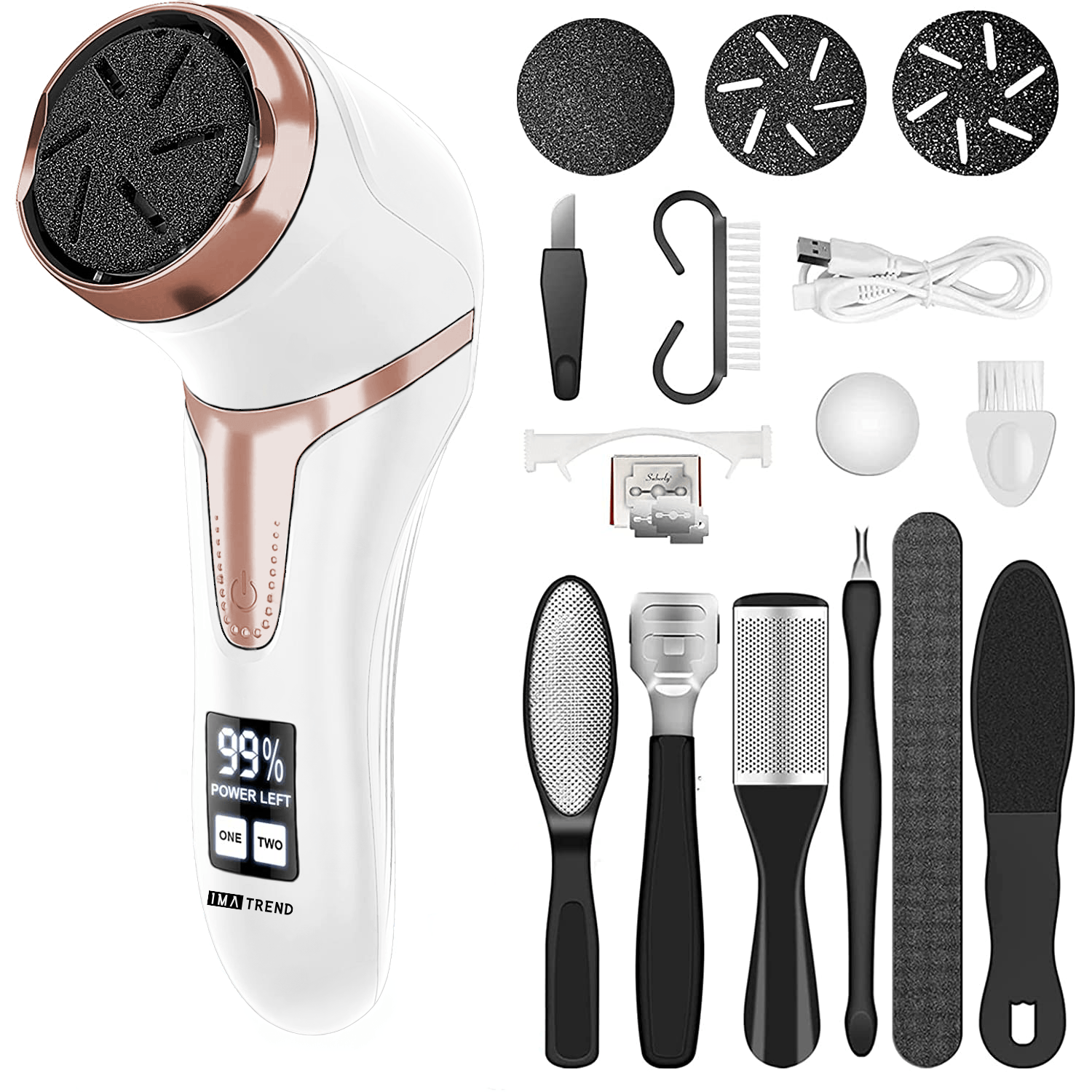 Pila electrica pentru talpi si calcaie IMA Trend, cu Aspirare, IPX 7, Display Digital, 1200 mAh USB, 3 role, 2200 rpm
