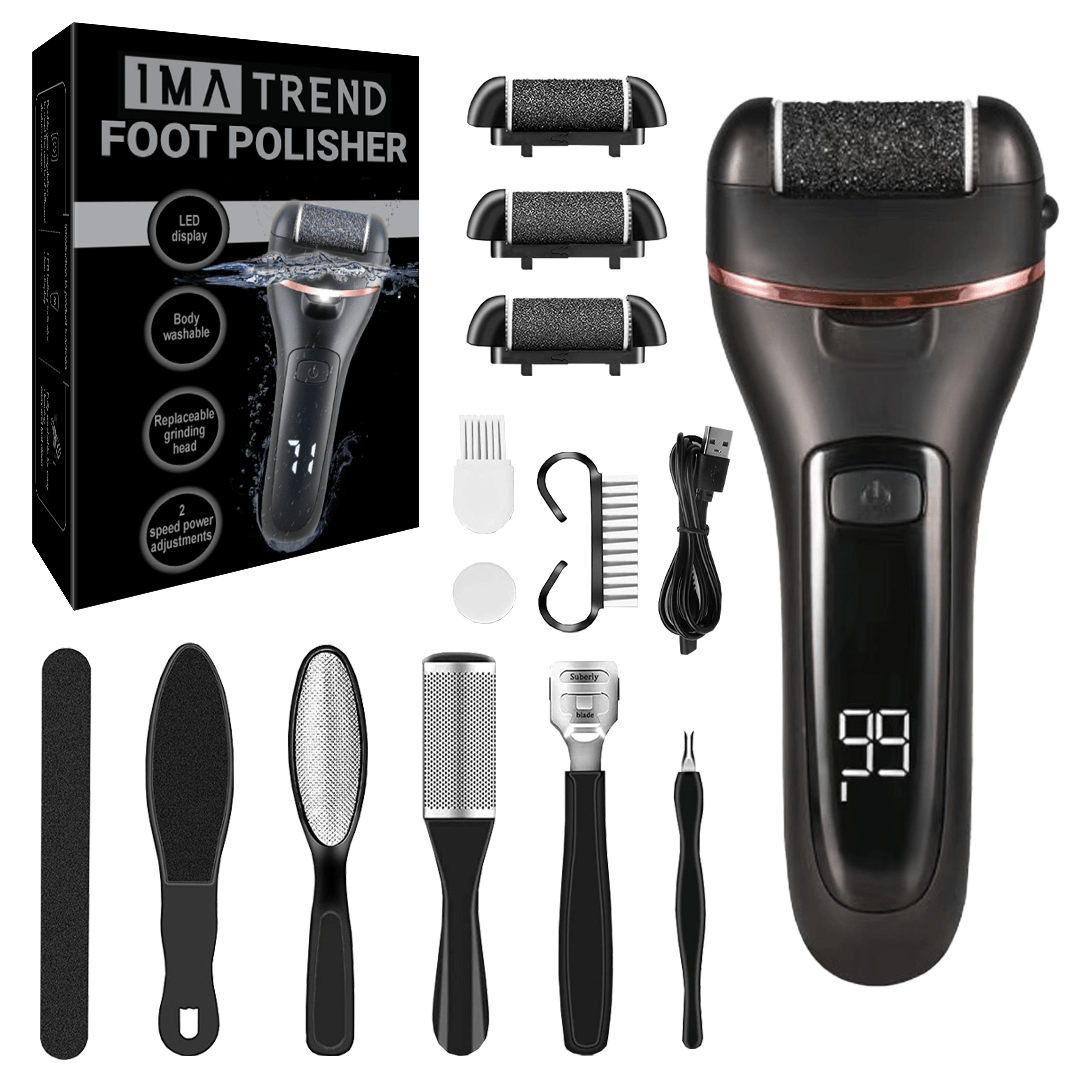 Pila electrica pentru talpi si calcaie IMA Trend,1200 mAh, 3 role, 2000 rpm, Indepartare piele moarta, Negru