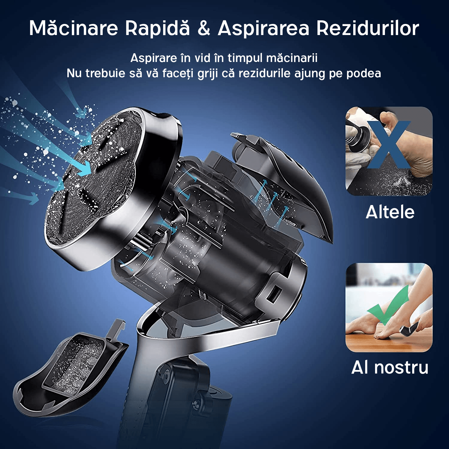 Pila electrica pentru talpi si calcaie IMA Trend, cu Aspirare, IPX 7, Display Digital, 1200 mAh USB, 3 role, 2200 rpm - 3 | YEO