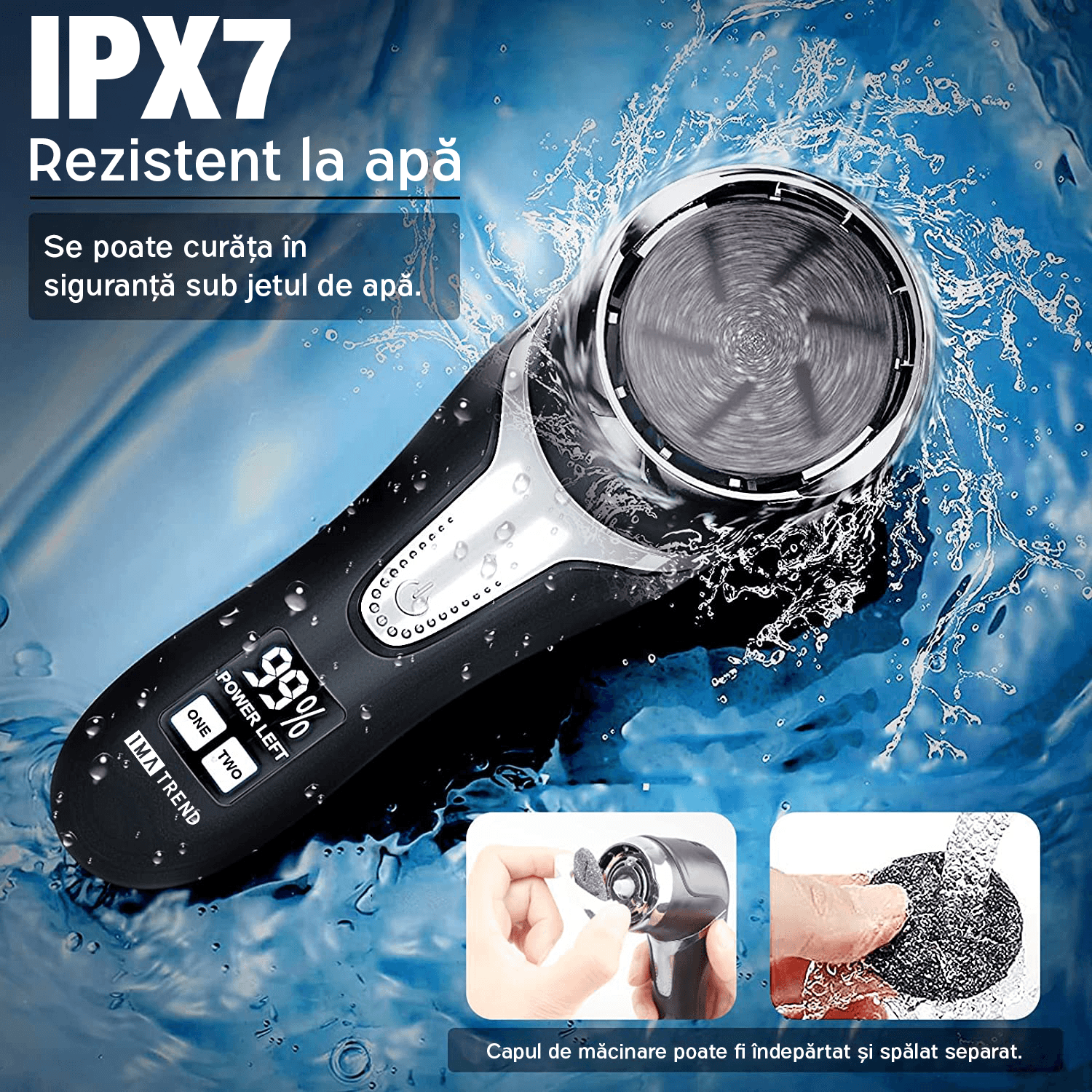 Pila electrica pentru talpi si calcaie IMA Trend, cu Aspirare, IPX 7, Display Digital, 1200 mAh USB, 3 role, 2200 rpm - 5 | YEO