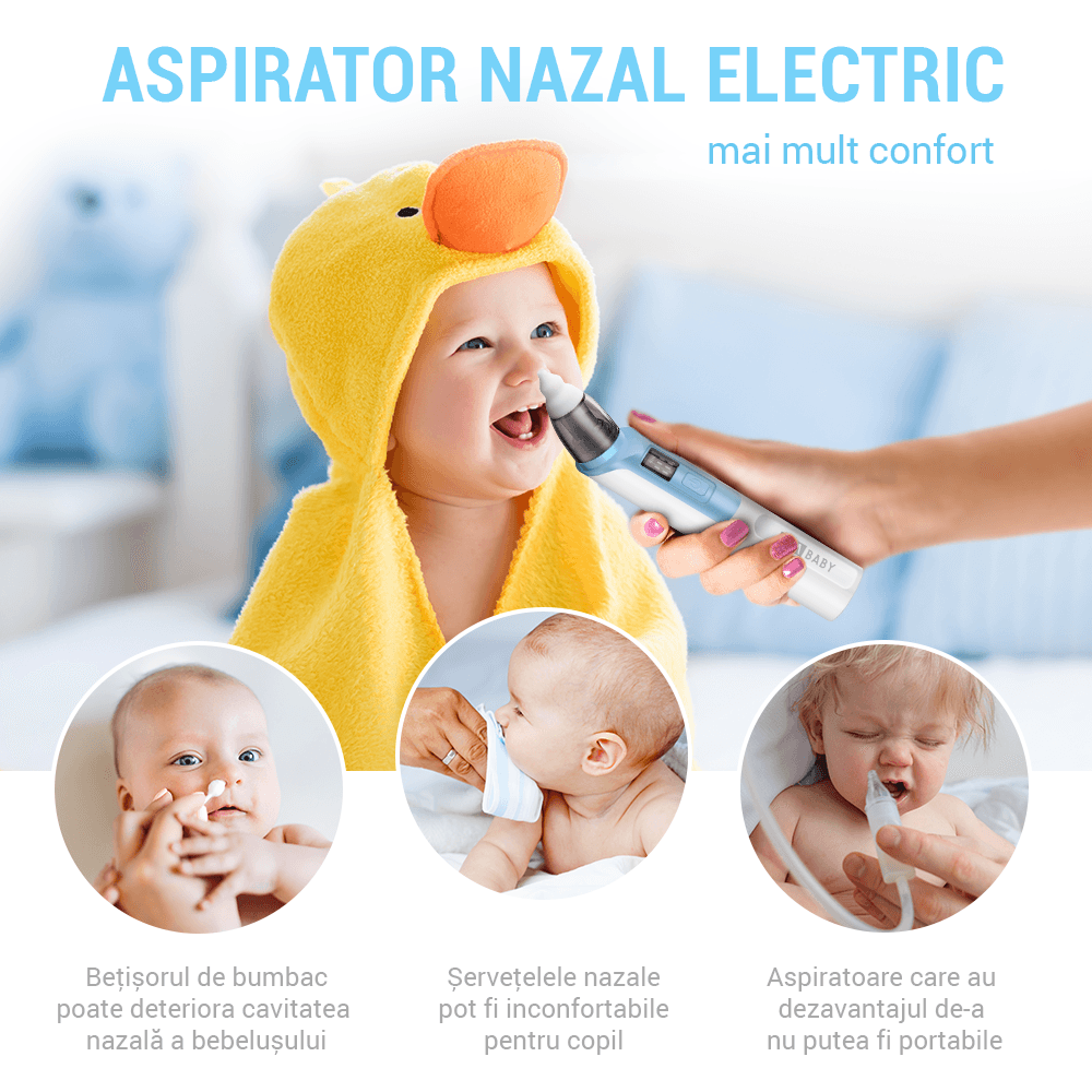 Aspirator nazal electric IMA Baby pentru bebelusi si copii silentios, 6 Trepte de Aspirare, Portabil, cu USB, 500mAh
