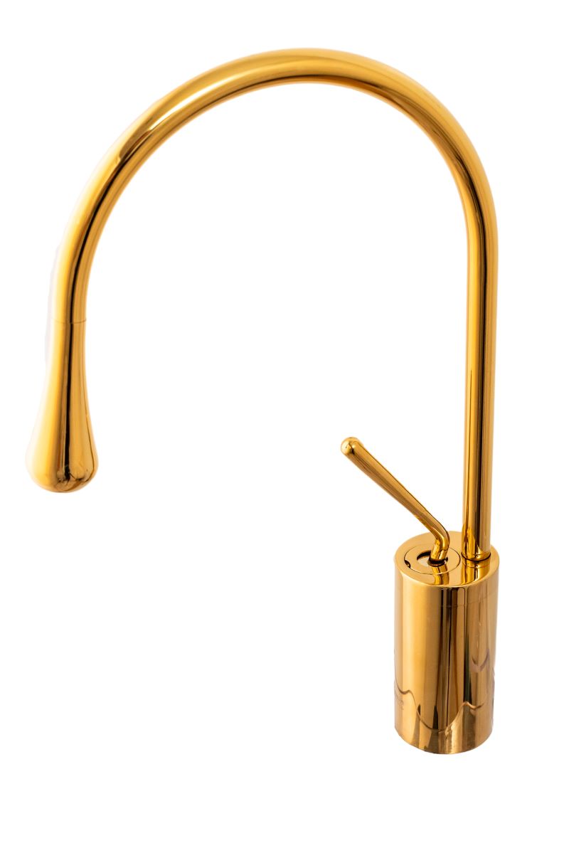 Baterie sanitara pentru lavoar, inalta, pentru chiuveta baie, premium, cartus ceramic, auriu, montare blat, 38 cm — imaginea 4