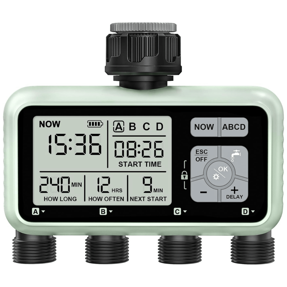 Programator Irigare 4 Iesiri, LCD, Auto/Manual, Rain Delay, Blocare, IPX5, Accesorii Incluse