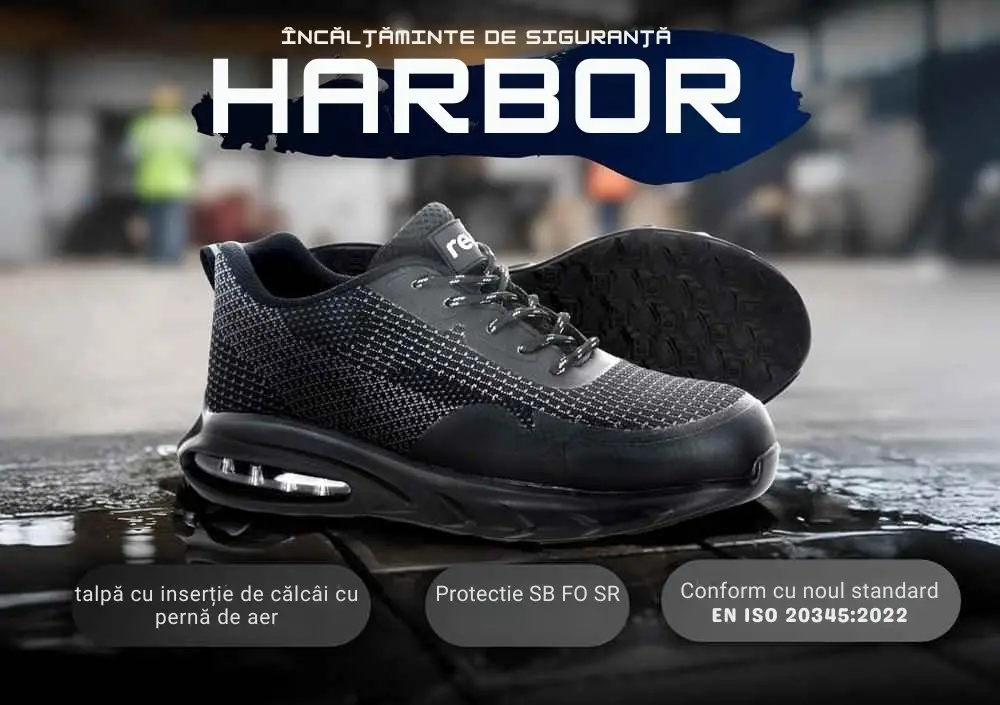 Pantofi de lucru usori, Reis, cu bombeu din otel,SB FO SR, BRHARBOR Negru