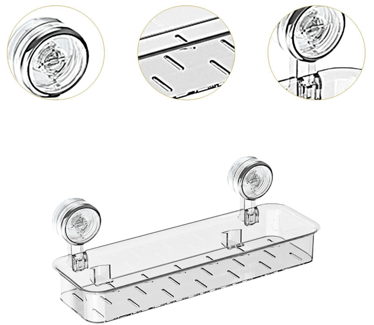 Raft/Etajera Dus N2L Store®, Fara Gaurire, Ventuze Puternice (Max 10kg), Organizator Baie & Bucatarie, Transparent - imagine 3