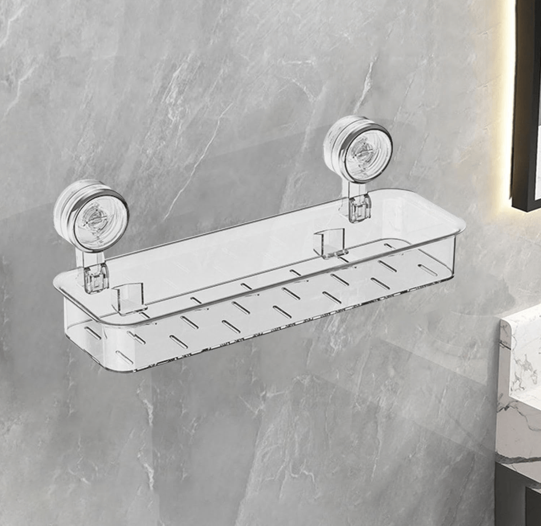 Raft/Etajera Dus N2L Store®, Fara Gaurire, Ventuze Puternice (Max 10kg), Organizator Baie & Bucatarie, Transparent - imagine 7