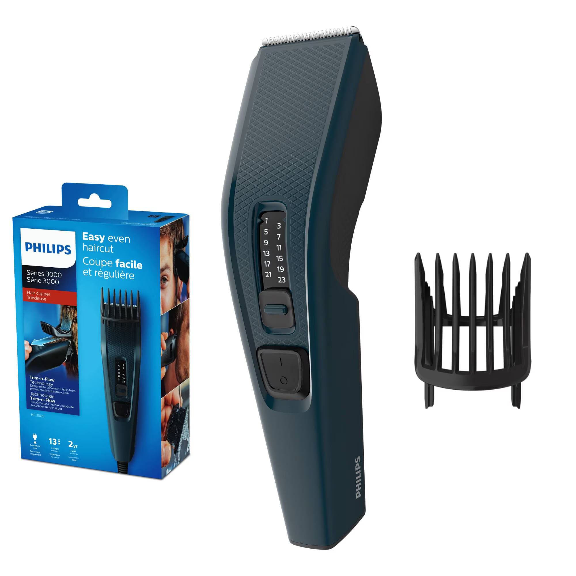 Aparat de tuns PHILIPS Seria 3000 HC3505/15, 13 setari de lungime, utilizare cu fir, lame din otel inoxidabil, Albastru - imagine 9