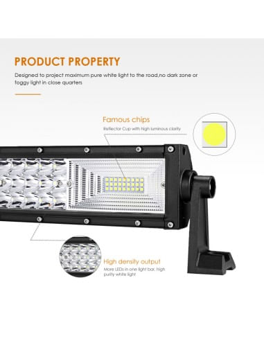 LED Bar Auto Curbat 594W, leduri pe 3 randuri, 12V-24V, 41580 Lumeni, 42"/107 cm, Combo Beam 12/60 Grade - imagine 2