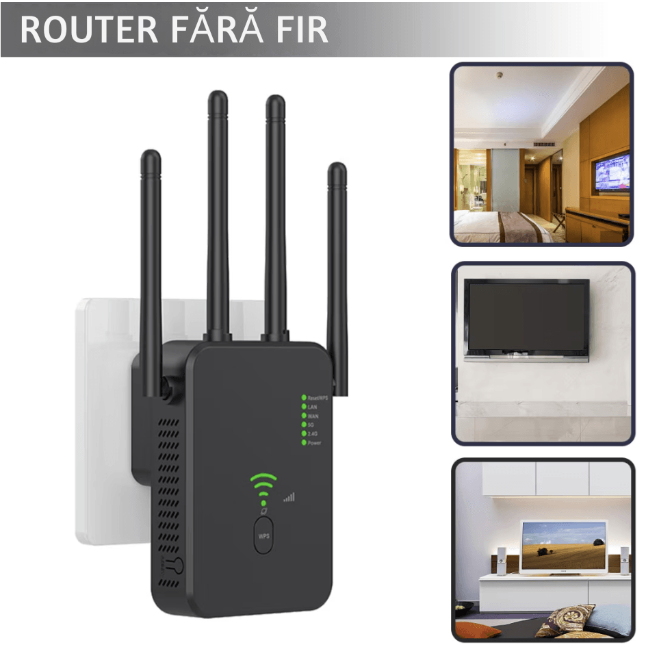Amplificator Semnal WiFi N2L Store®, Range Extender 1200M, Dual Band 2.4G/5G, 3 Moduri (Repeater/Router/AP), 4 Antene - imagine 3