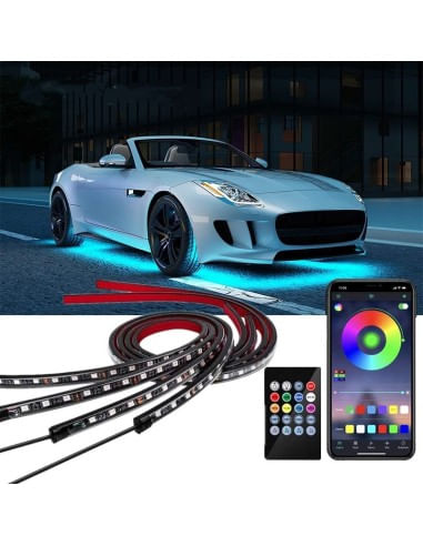 Kit Iluminare sub masina RGB multicolor cu telecomanda si aplicatie telefon 12V, 2x120cm si 2x90cm