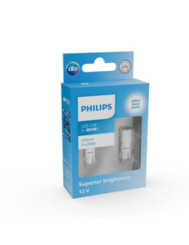 Set 2 leduri auto Alb W5W Philips Ultinon Pro7000 SL 4000K semnalizare