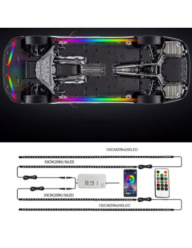 Kit Iluminare sub masina Symphony, dinamice, RGB multicolor cu telecomanda si aplicatie telefon 12V, 2x150cm si 2x100cm - imagine 6