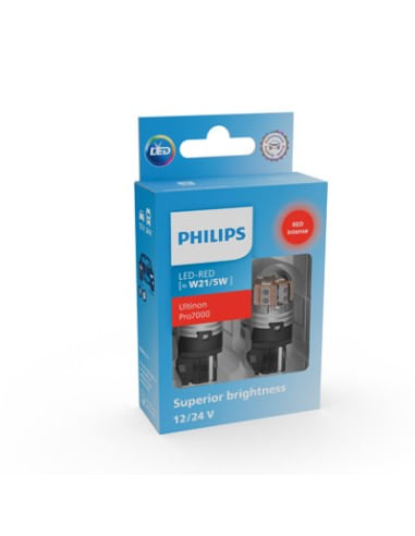 Set 2 leduri auto Rosu W21/5W Philips Ultinon Pro7000 SL lampa frana/lampa spate 12V/24V