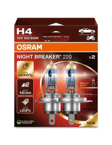 Set 2 becuri auto Osram H4 Night Breaker +220% 12V 60/55W