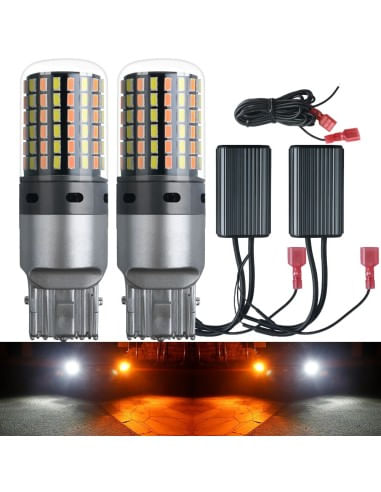 Set 2 x T20, W21W cu dubla culoare Semnalizare galbena + Lumina de zi alba T20-7440-144SMD-3014-AMBER+WHITE