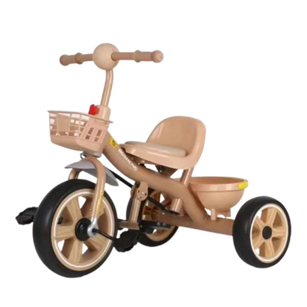 Tricicleta copii 2-5 ani, NBW, Crem, Suport picioare si doua cosuri pentru jucarii, Roti EVA
