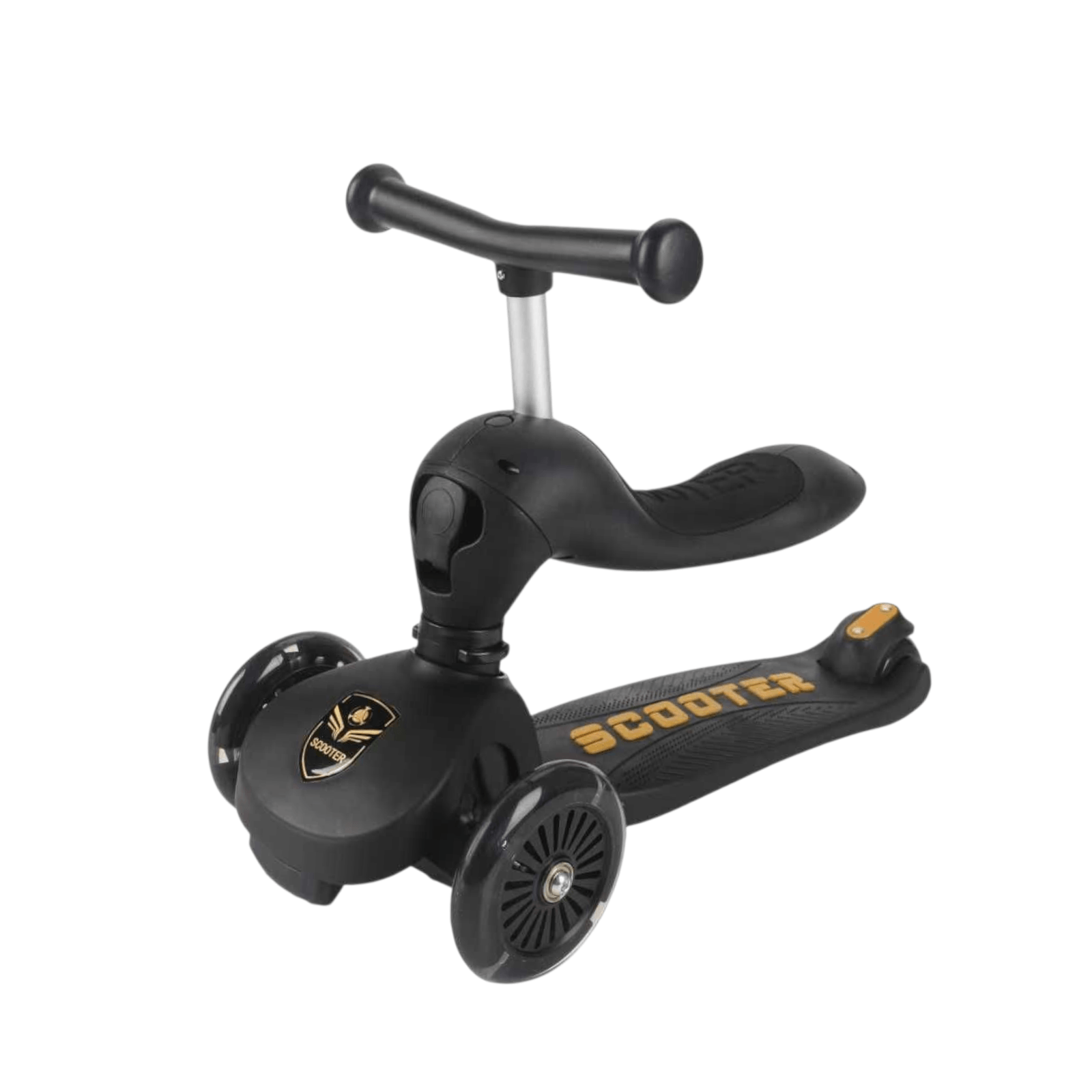 Trotineta 3in1, transformabila in tricicleta cu bara parentala reglabila, ajustabila pe 3 dimensiuni, roti LED, negru