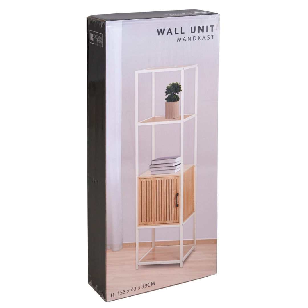 Dulap cu cadru metalic si rafturi MDF, design modern cu usa din lemn, 43x33x153 cm, alb — imaginea 2