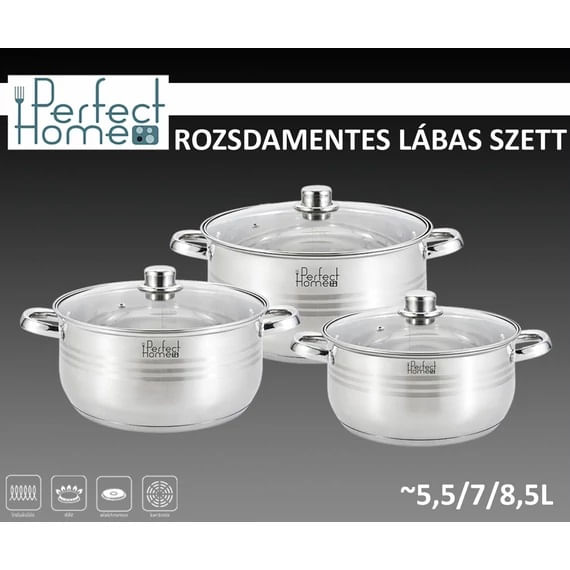 Set de Oale din Otel Inoxidabil cu Capac din Sticla, 5,5 / 7 / 8,5 Litri — imaginea 2