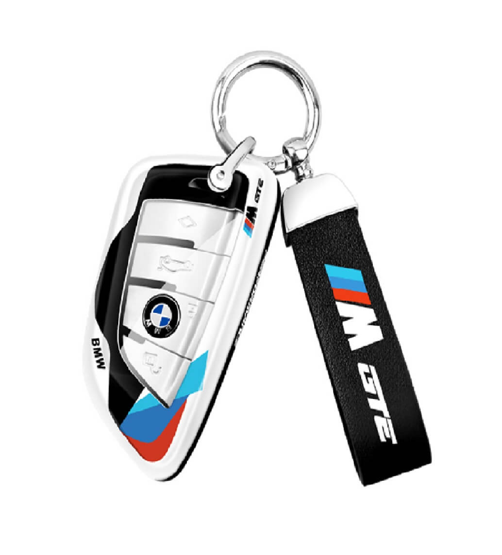 Husa cheie auto alba si breloc ABS+TPU pentru BMW Seria G
