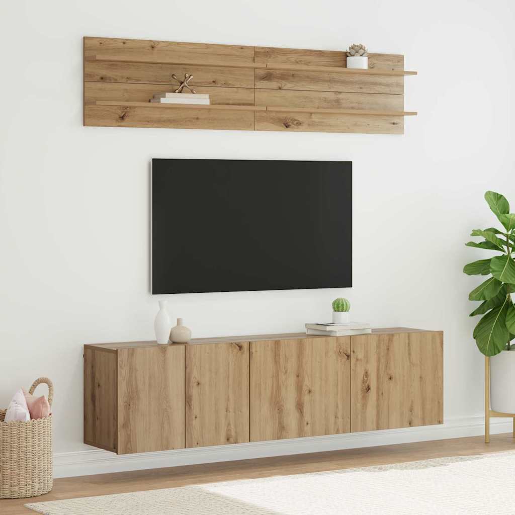 Unitati TV Pe perete 6 pcs stejar artizanal Lemn compozit — imaginea 2