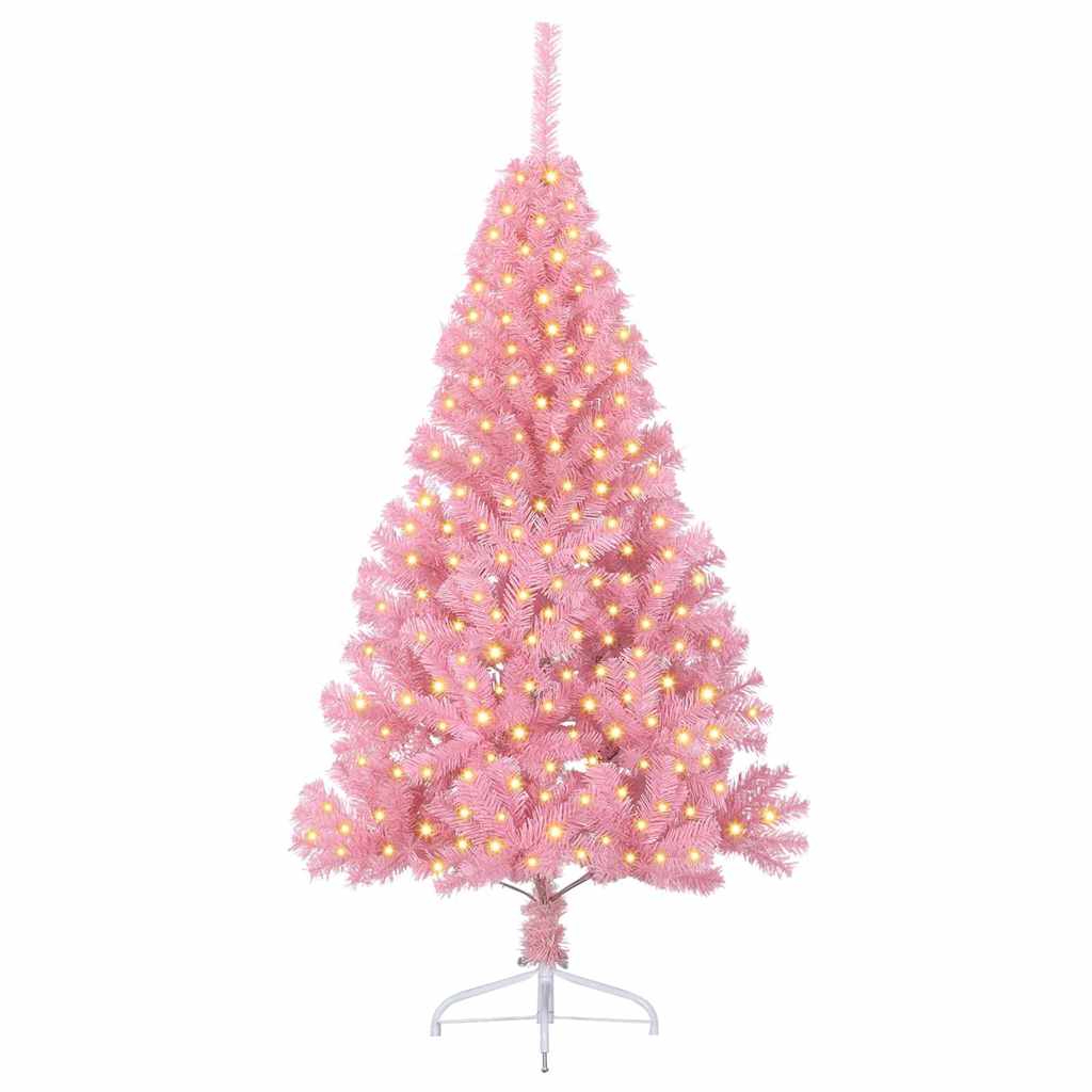 Pom de Craciun artificial pre-iluminat Roz 180 cm PVC